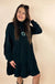 Split Neck Long Puff Sleeve Loose Dress - LECCE