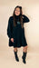 Split Neck Long Puff Sleeve Loose Dress - LECCE