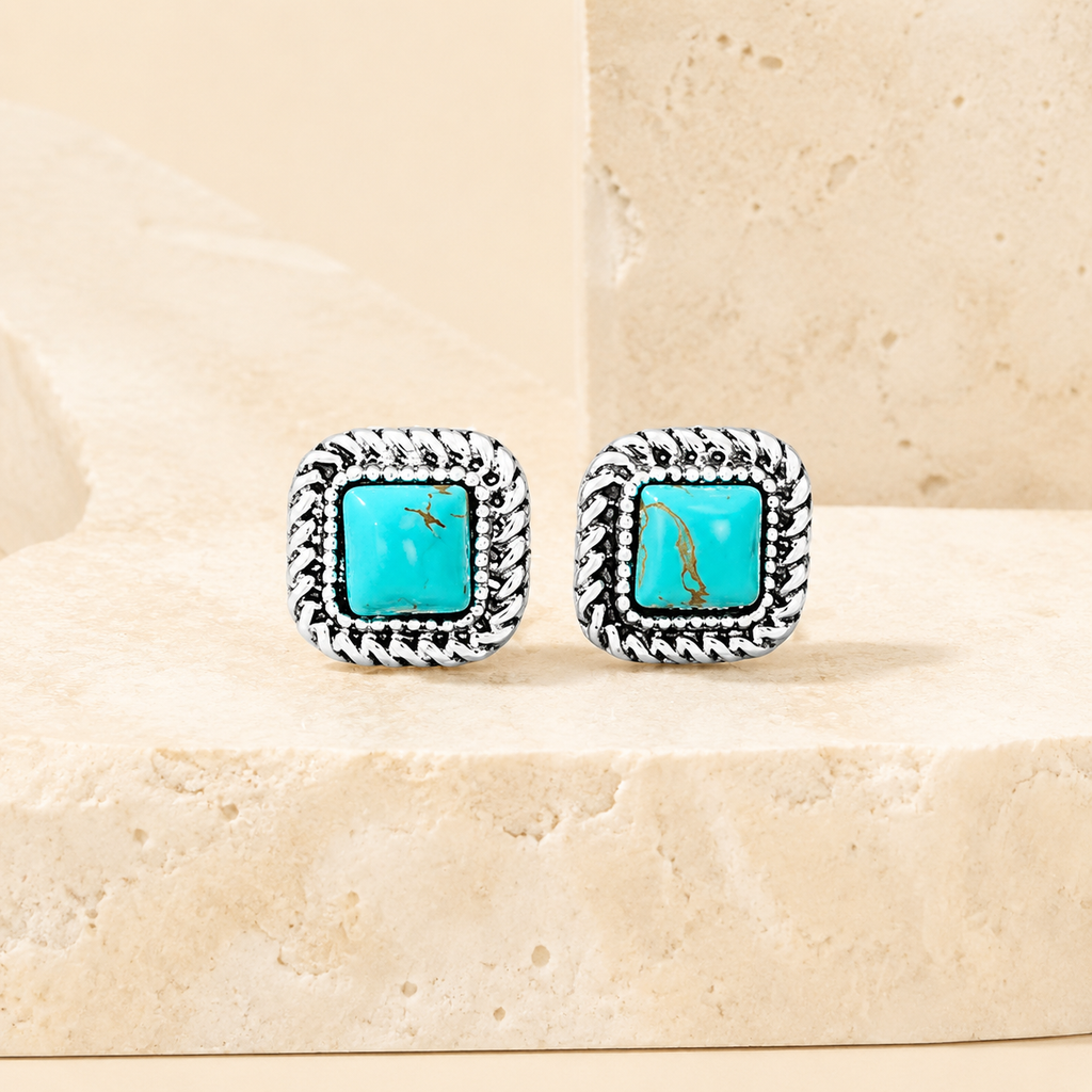 Square Turquoise Stud Earrings