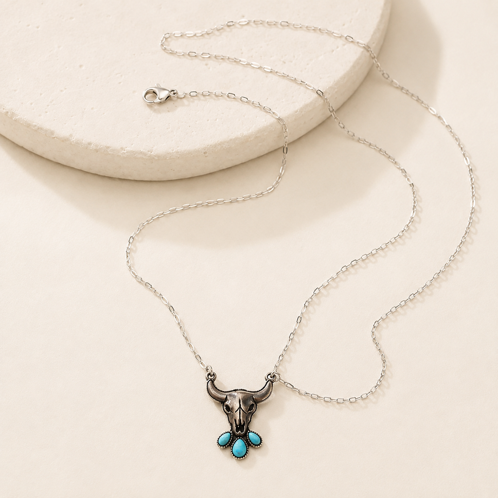 Western Steerhead Turquoise Pendant Necklace