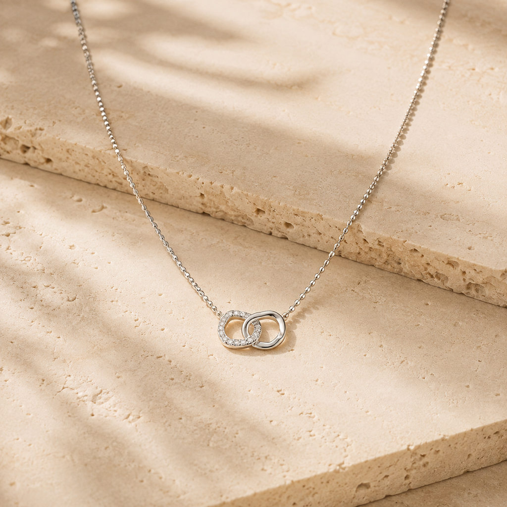 Sterling Silver Double Halo Necklace
