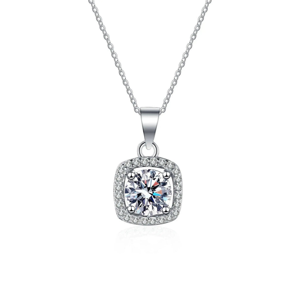 Sterling Silver Four - Prong Halo Moissanite Necklace - LECCE