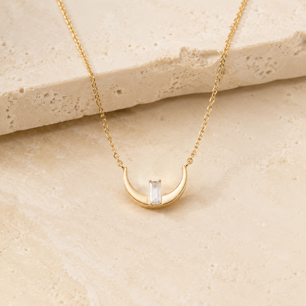Sterling Silver Half Moon Necklace