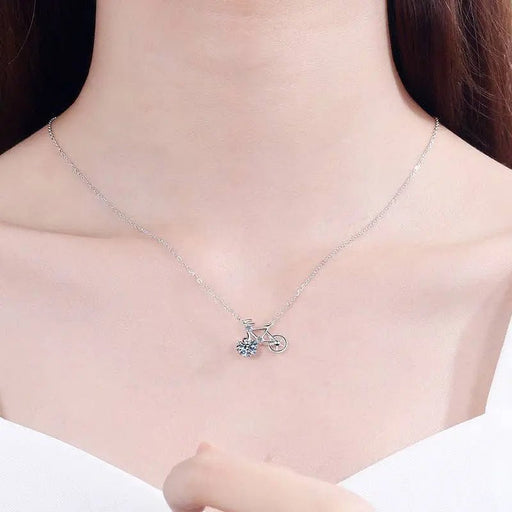 Sterling Silver Moissanite Bicycle Pendant Necklace - LECCE
