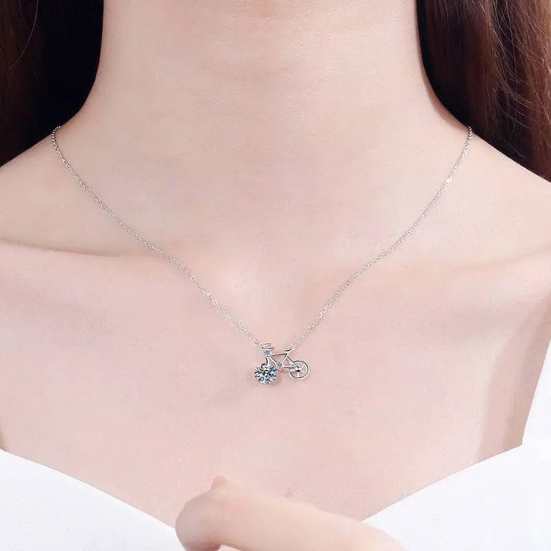 Sterling Silver Moissanite Bicycle Pendant Necklace - LECCE