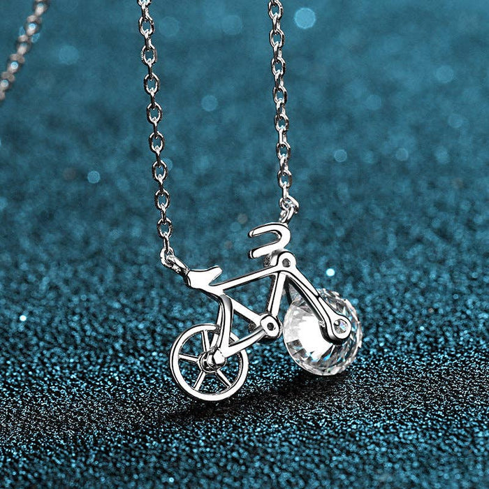 Sterling Silver Moissanite Bicycle Pendant Necklace - LECCE