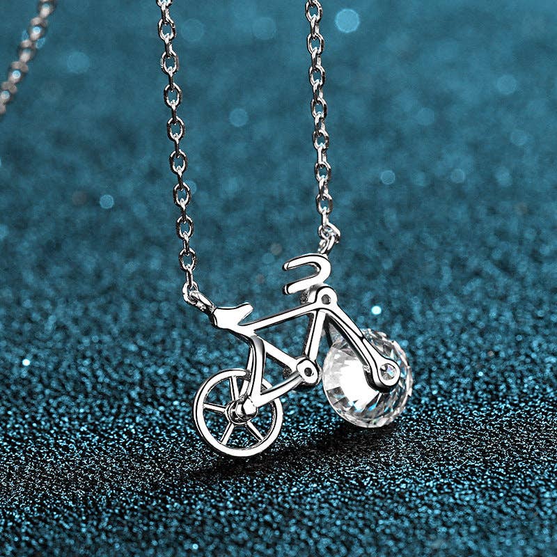 Sterling Silver Moissanite Bicycle Pendant Necklace - LECCE