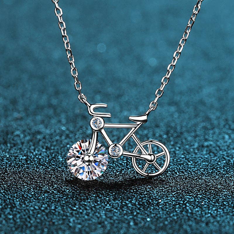 Sterling Silver Moissanite Bicycle Pendant Necklace - LECCE