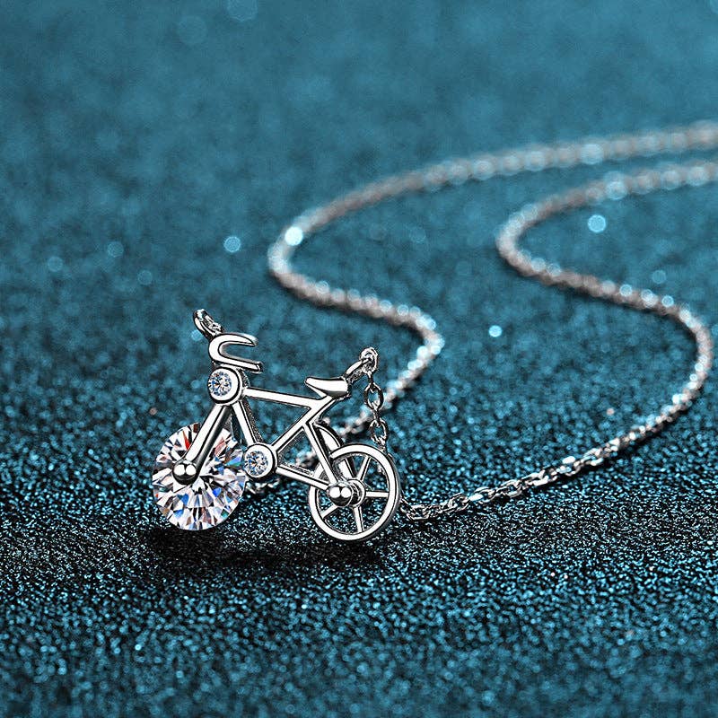 Sterling Silver Moissanite Bicycle Pendant Necklace - LECCE