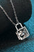 Sterling Silver Moissanite Heart Lock Charm Necklace - LECCE