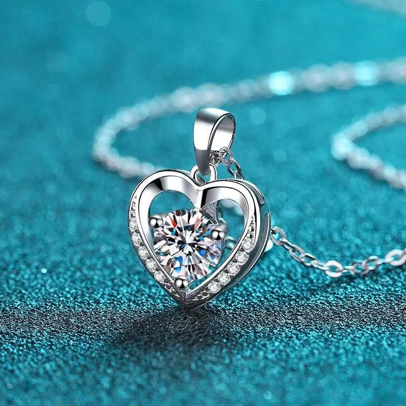 Sterling Silver Moissanite Heart Pendant Necklace - LECCE