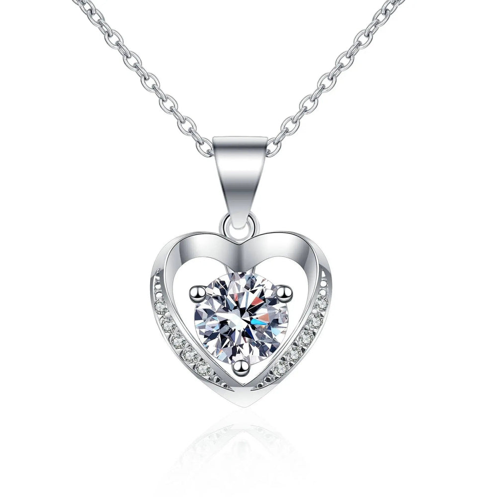 Sterling Silver Moissanite Heart Pendant Necklace - LECCE