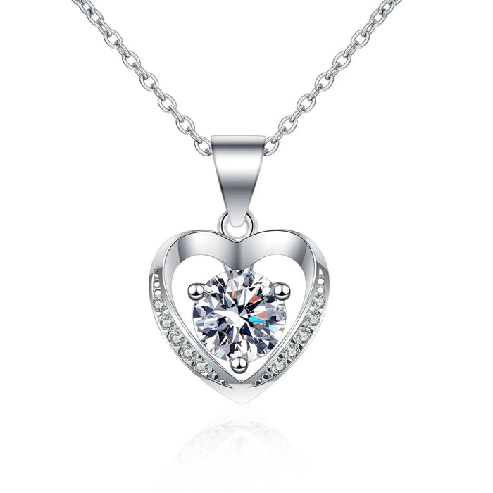 Sterling Silver Moissanite Heart Pendant Necklace - LECCE