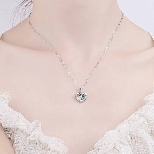 Sterling Silver Moissanite Heart Pendant Necklace - LECCE