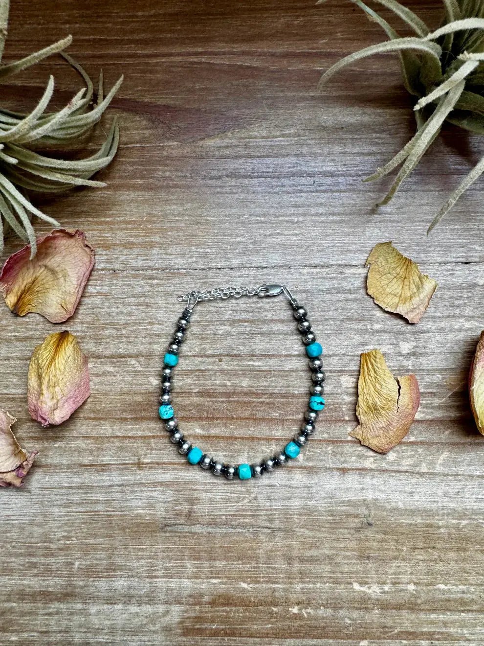 Sterling Silver Pearl & Faceted Turquoise Bracelet