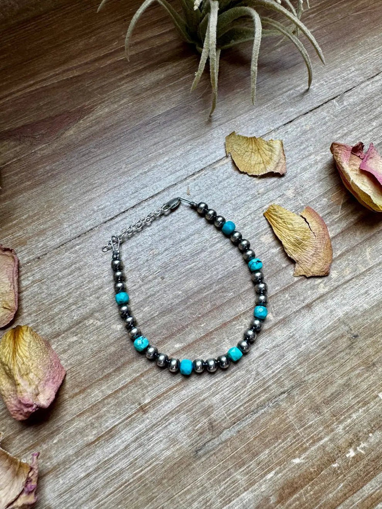 Sterling Silver Pearl & Faceted Turquoise Bracelet - LECCE