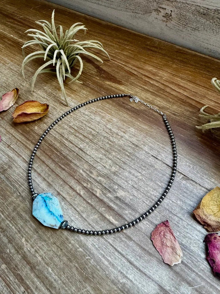 Sterling Silver Pearls with Peruvian Opal Necklace - LECCE