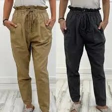 Stone Wash Paperbag Waist Pants - LECCE