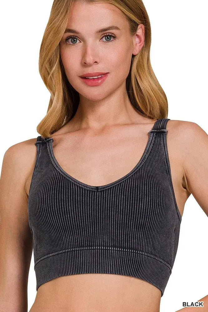 Stone Washed Ribbed Padded Tank Top - LECCE