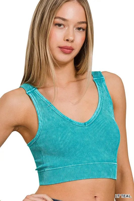 Stone Washed Ribbed Padded Tank Top - LECCE
