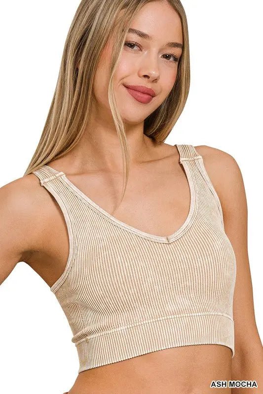 Stone Washed Ribbed Padded Tank Top - LECCE