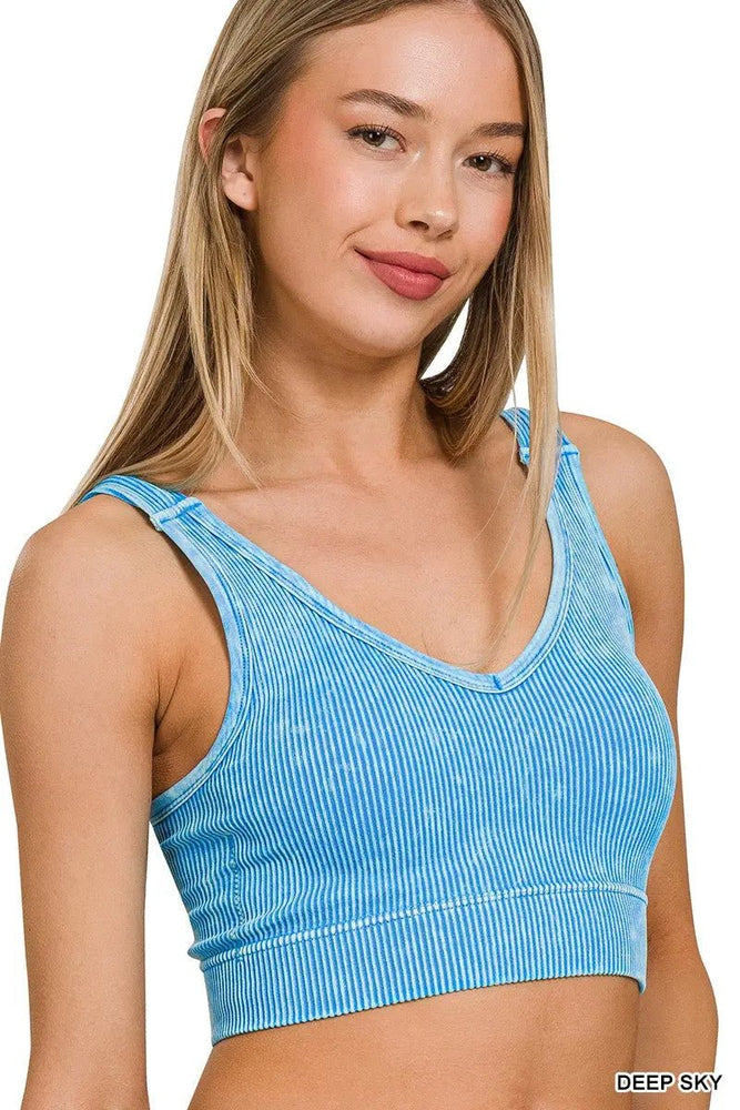 Stone Washed Ribbed Padded Tank Top - LECCE