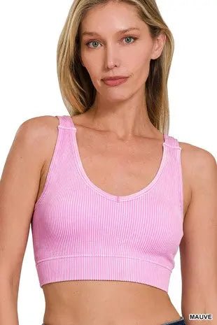 Stone Washed Ribbed Padded Tank Top - LECCE