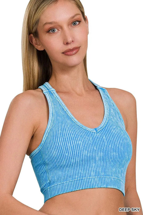 Stone Washed Seamless Racerback Tank Top with Bra Pads - LECCE