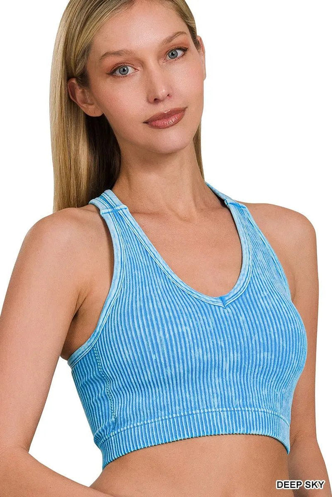 Stone Washed Seamless Racerback Tank Top with Bra Pads - LECCE