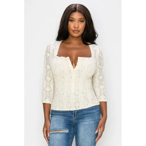 Stratch smocked front button square neck top - LECCE