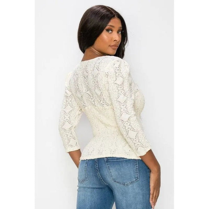 Stratch smocked front button square neck top - LECCE