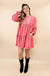 Strawberry Pink Long Sleeve Ruffled Velvet Mini Dress - LECCE