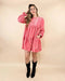 Strawberry Pink Long Sleeve Ruffled Velvet Mini Dress - LECCE