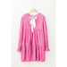 Strawberry Pink Long Sleeve Ruffled Velvet Mini Dress - LECCE