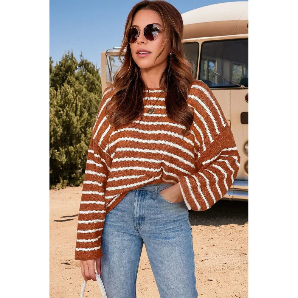 Stripe Drop Shoulder Casual Sweater - LECCE