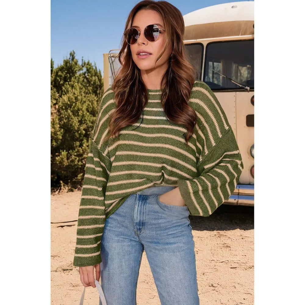 Stripe Drop Shoulder Casual Sweater - LECCE