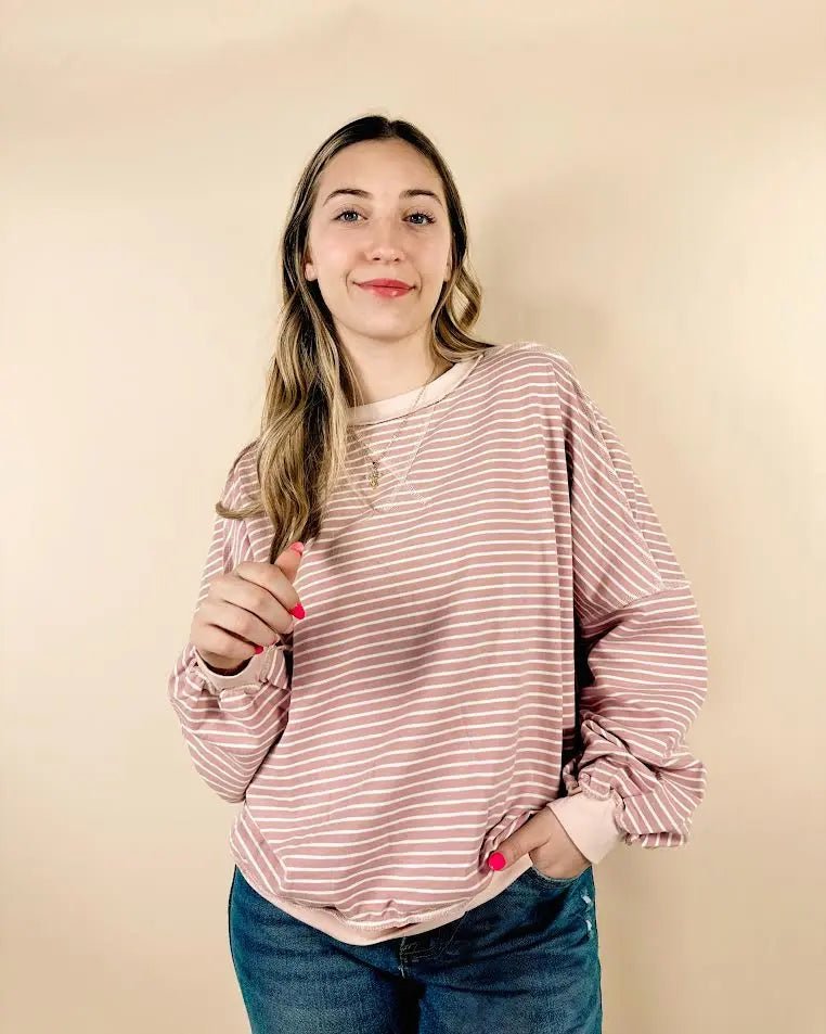 Stripe Exposed Stitching Patchwork Long Sleeve - LECCE
