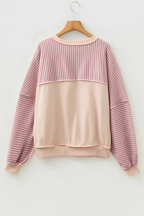 Stripe Exposed Stitching Patchwork Long Sleeve - LECCE