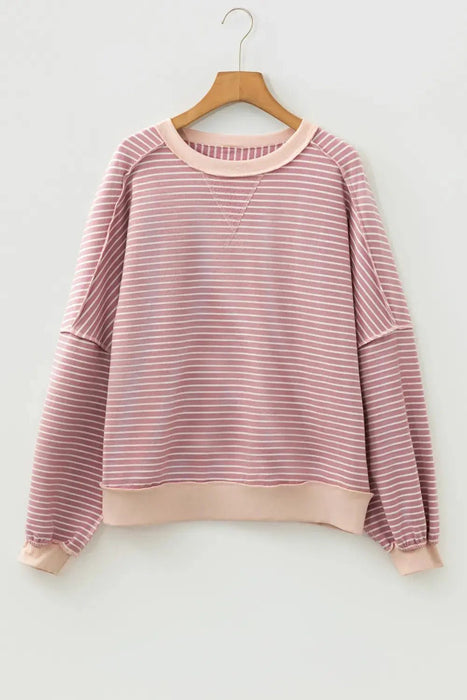 Stripe Exposed Stitching Patchwork Long Sleeve - LECCE