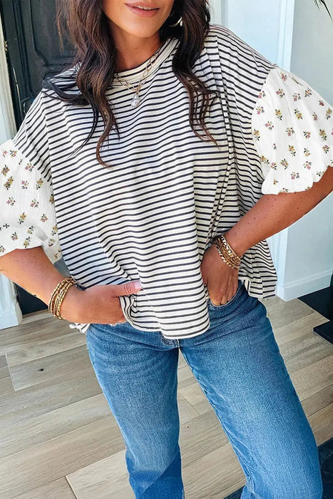Striped & Floral Patchwork Blouse - LECCE