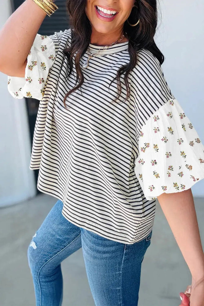 Striped & Floral Patchwork Blouse - LECCE