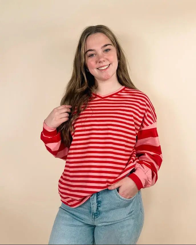 Striped V Neck Long Sleeve
