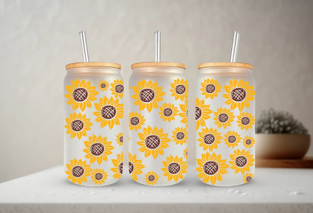 Sunflowers | 20 oz Glass Tumbler with Bamboo Lid & Straw