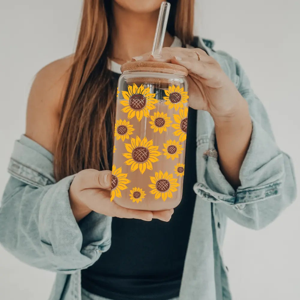 Sunflowers | 20 oz Glass Tumbler with Bamboo Lid & Straw