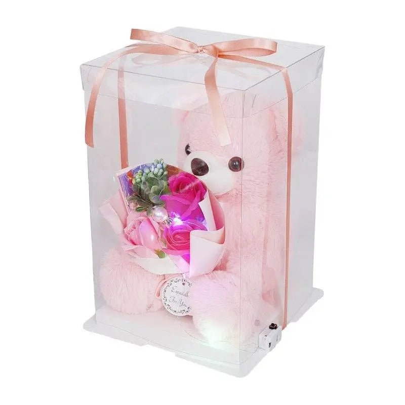 Teddy Bear with Rose Bouquet LED Light-Up Gift Box