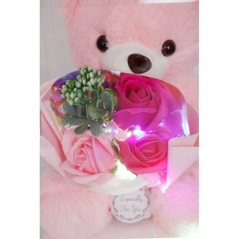 Teddy Bear with Rose Bouquet LED Light - Up Gift Box - LECCE