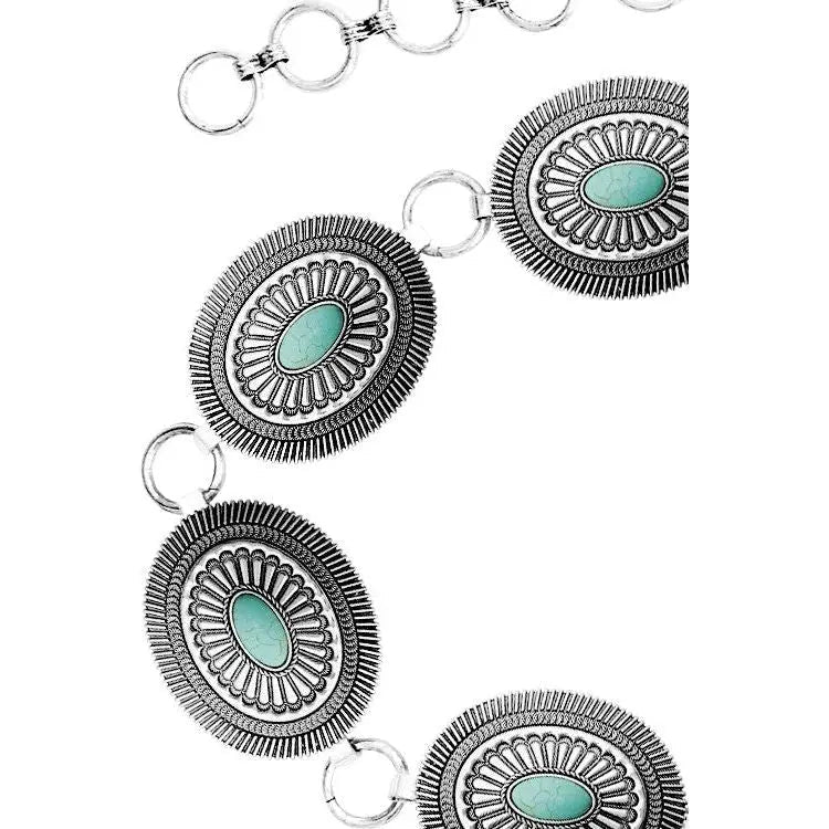 Texture Western Concho Oval Gem Stone Chain Belt - LECCE