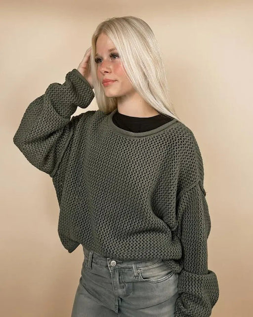 Textured Knit Drop Shoulder Sweater - LECCE