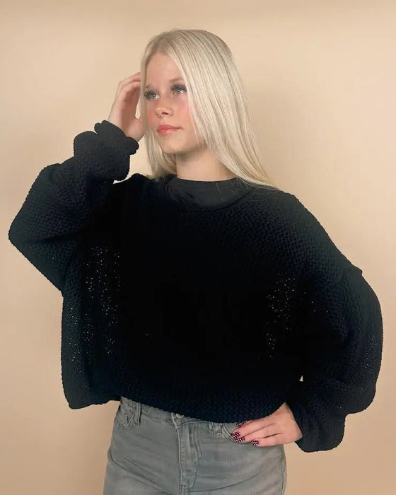 Textured Knit Drop Shoulder Sweater - LECCE