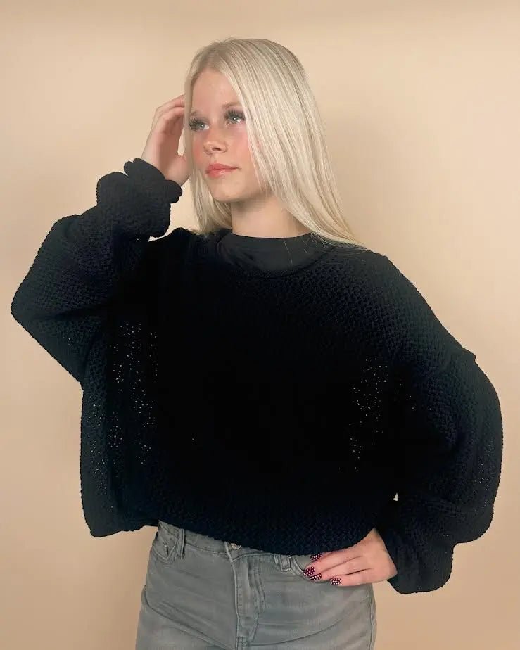 Textured Knit Drop Shoulder Sweater - LECCE